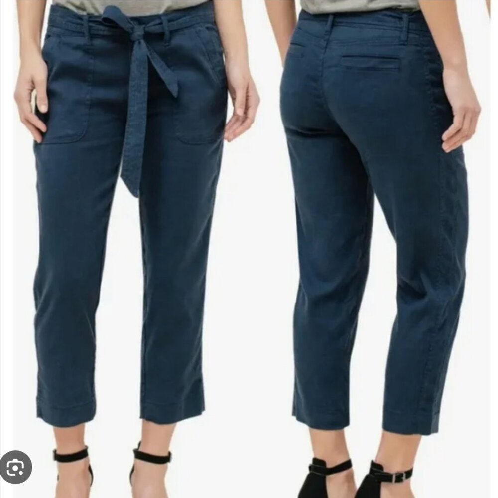 Liverpool Dave straight leg capri linen pant Navy blue